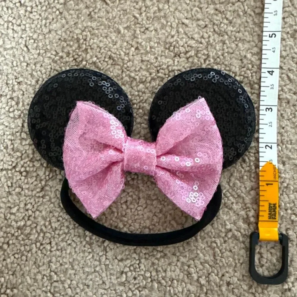 Disney Minnie Mouse Ears Headband & Hair Tie Set – Pink Sequin Bow Baby/Toddler